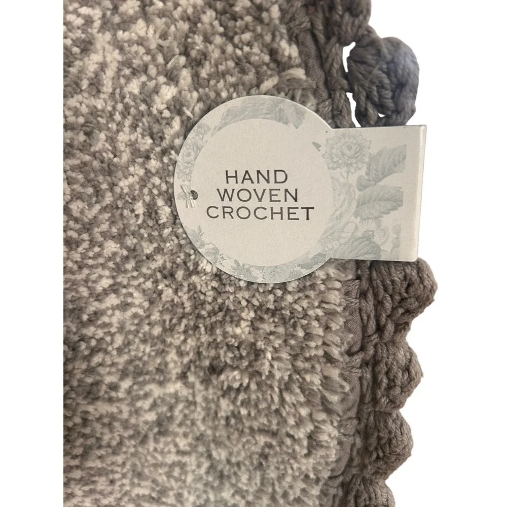 Shabby Chic Grey Cotton Crochet Bath Mat Round 26
